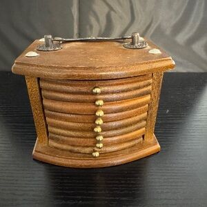 Vintage 8 Piece Wood Carved Hardwood Coaster Set MCM Cottage Core